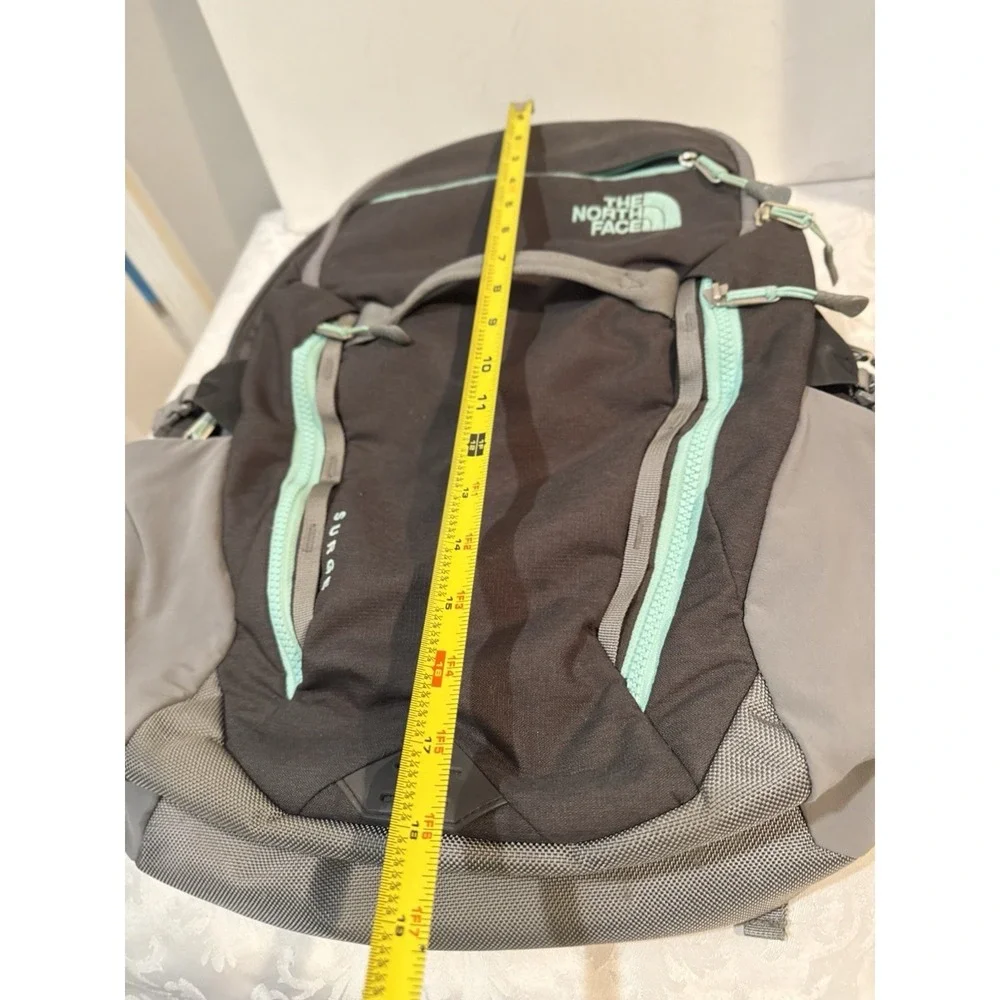 The North Face Surge Flexuent Laptop Backpack Light Gray Teal Outdoor Hiking